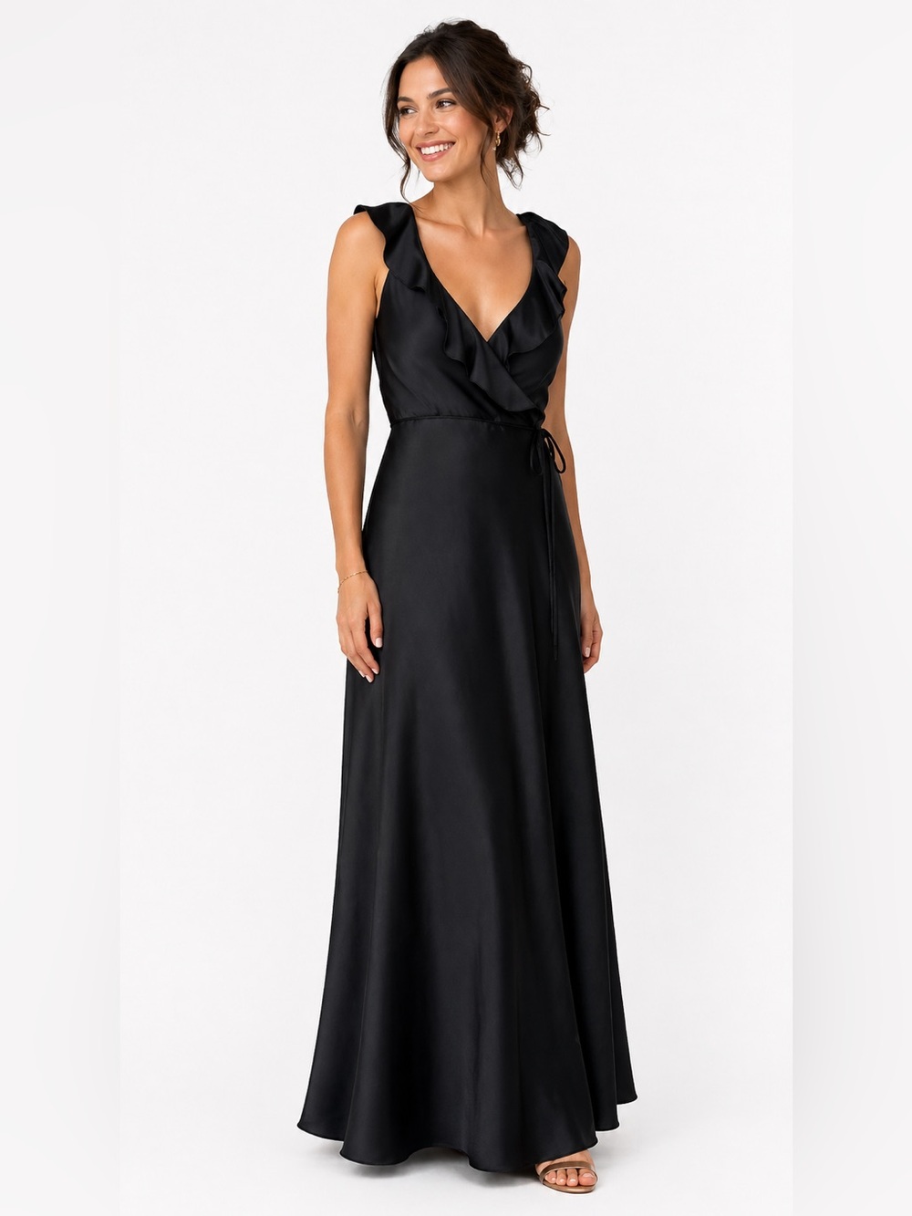 Sachin + Babi Black Ruffle-Trim Maxi Dress